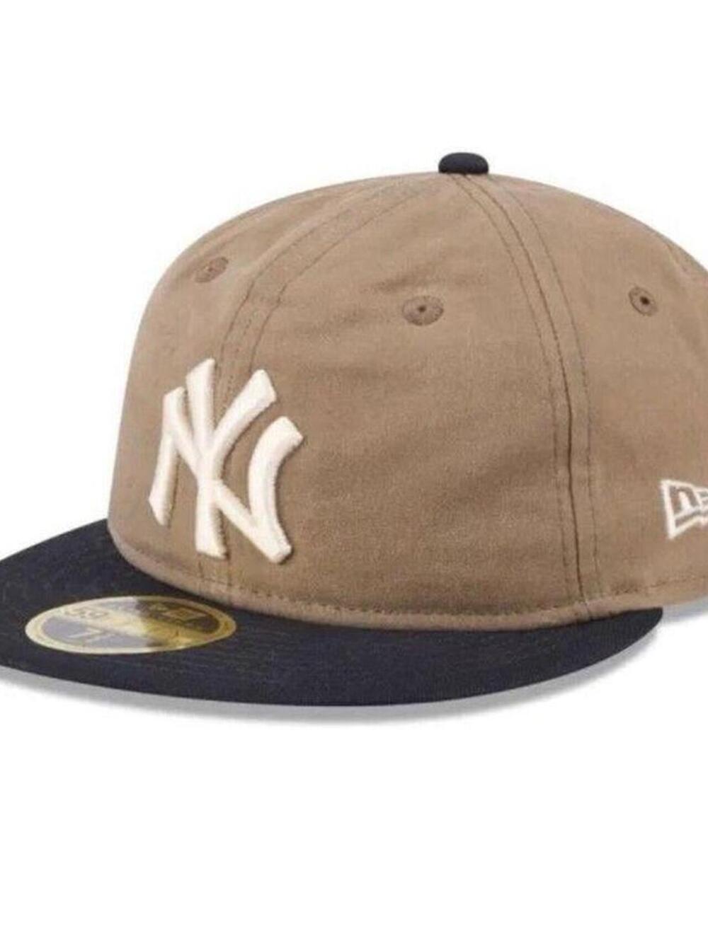 NY Yankees New Era 59FIFTY Retro Crown Fitted Hat Tan Navy 7 3/4 New
